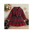 thumbnail image 2 of Sedceaty Toddler Kids Girls Christmas Dress Princess Plaid Lapel Long Sleeve Button-Down Dress Autumn Ruffles Hem Dress with Belt, 2 of 9