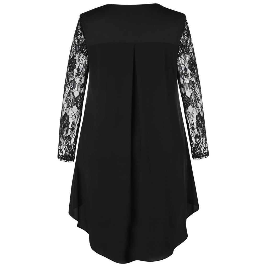 YanHoo Women's Plus Size Dresses Sheer Mesh Lace Long Sleeve Midi Dress  Loose High Low Hem Dress - Walmart.com