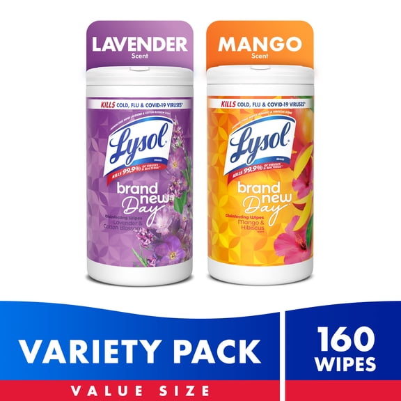 Lysol® Disinfecting Wipes - (1 Brand New Day™ Lavender & Cotton Blossom 1 Brand New Day™ Mango & Hibiscus) 3/(2x80) Ct.