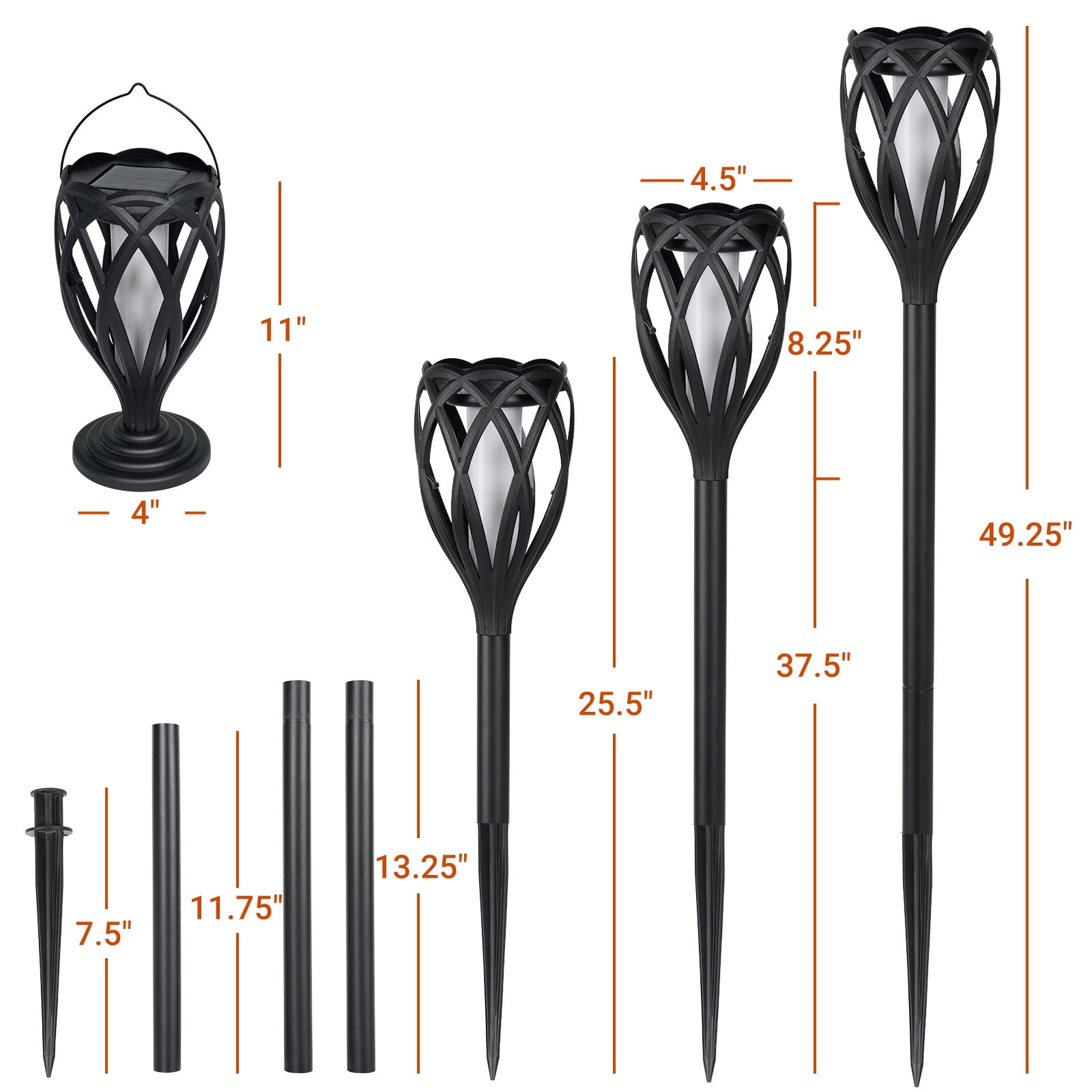 GRANDPATIO Tall Solar Torch Landscape Lights 4-Pack, Flickering Flame, Auto on/off, for Garden Patio Yard Decor, Pathway Light, LED Lighting