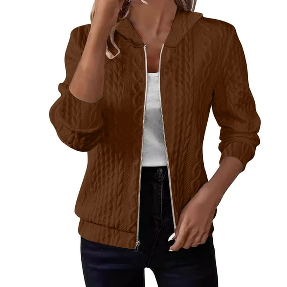 Uootdi Cardigan Sweatshirt for Women Zip up Hoodie Women Long Sleeved Gift Knitted Zipper Hooded Lightweight Casual Hoodies Swe ater Fashion