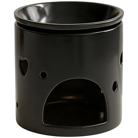 Matte Black Ceramic Essential Oil Burner, 4.1 Inch Tealight Candle Diffuser with Hollow Heart Design for Aromatherapy & Home Decor
