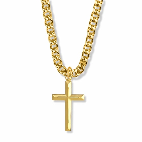 10K Gold Filled cross crucifix Necklace in an Inner cross crucifix and Bevelled Design cross crucifix Comes with a 24'' Chain Necklace in a deluxe velvet box