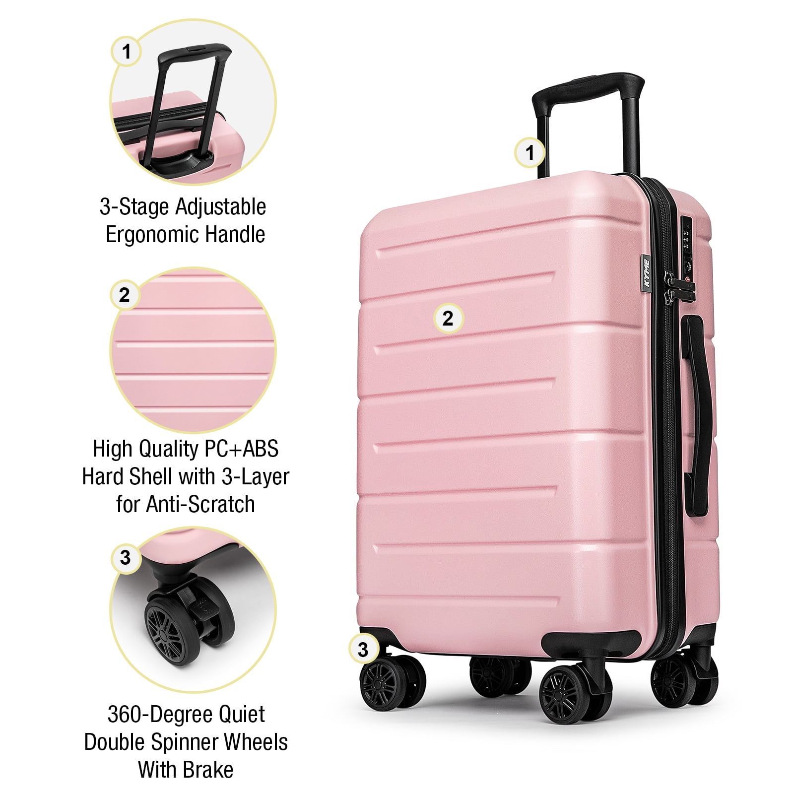 3 Piece Hardside Carry On Luggage Sets TSA Lock Spinner Wheels 22"26"30" Suitcase with Cup Holder