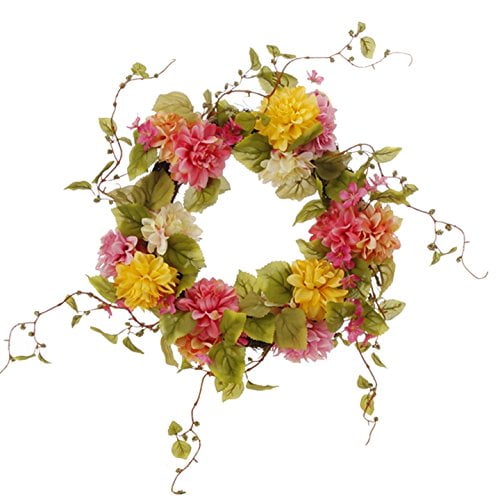 NEW!~RAZ Imports~24" Spring Pink Dahlia Wreath~Easter/Flower/Floral/Door Decor 
