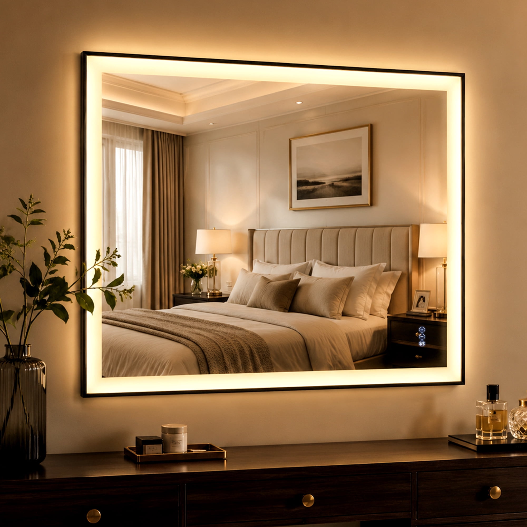 BEAUTYPEAK 28"x 36" LED Bathroom Vanity Mirror with Dimmable 3 Color Modes, Black