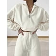 thumbnail image 5 of Womens 2 Piece Outfits Lounge Sets -Fleece Half Zip Pullover and Baggy Sweatpants with Pockets White L, 5 of 7