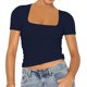 thumbnail image 3 of Camiseta de manga corta y cuello redondo para mujer: básica, ajustada, camiseta informal de verano para combinar en capas, 3 of 6