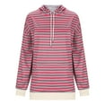 thumbnail image 3 of Jinhomg Drawstring Hooded Sweatshirts for Women 2025 Trendy Striped Printed Pullovers Oversized Lightweight Cozy Long Sleeve Fall Tops with Pocket 2025 Saving Wine L, 3 of 6