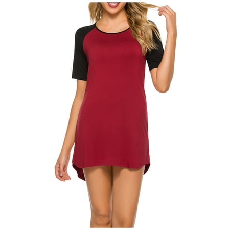

Cntydi Pajamas for Women Gifts Women s Fashion Casual Splicing O-Neck Short Sleeve Ruffled Loose Sexy Dress