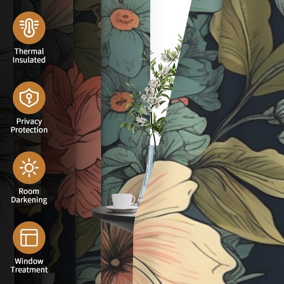 Tchckioa Vintage Floral Blackout Curtains for Bedroom,42x63 Inch Grommet Window Drapes,2 Panels