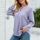 thumbnail image 2 of Moda mujer Casual sólido cuello en V manga larga suelta camiseta otoño blusa pulóver botón Tops Pompotops  FGAJ14377, 2 of 8