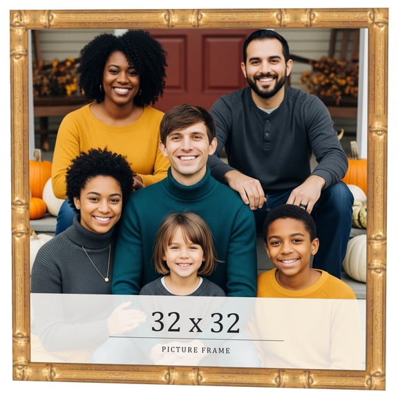32x32 Frame Gold Bamboo Solid Wood Picture Frame | 0.75 Inch Moulding Width | Interior Frame Depth