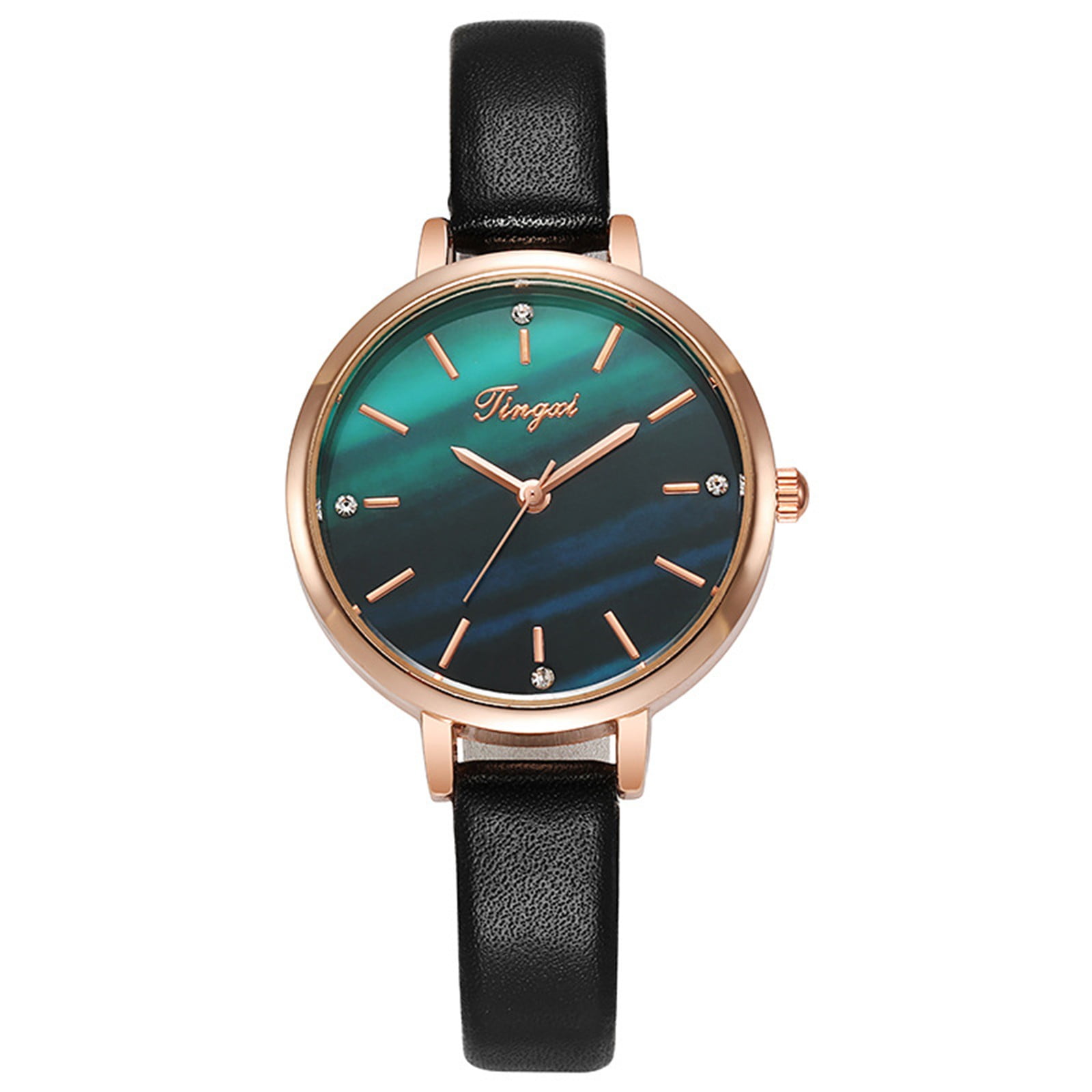 Women s Rhinestone Dial Wrist Watch with Leather Strap Round Case Analog Quartz Style Dress Watch for Daily Wear