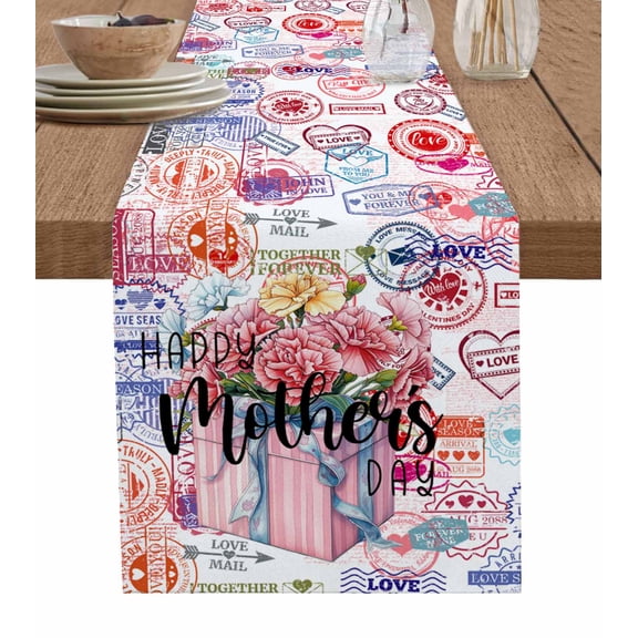 Ldtrchee Mother's Day Table Runner 36 Inches, Spring Floral Botanical Vintage Bed Runner Dresser Scarves Tabletop for Indoor Outdoor Parties/Ceremony/Banquet, 13"x 36"