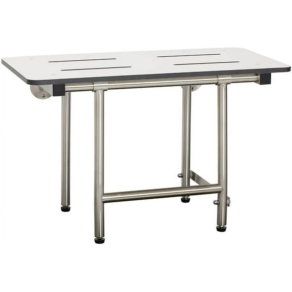 Seachrome 32" x 15" White Folding Wall Mount Bench Shower Seat with Legs, ADA Compliant