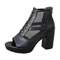 thumbnail image 6 of Rokment Mesh Dressy Boots Platform High Heels Sandals for Women Ladies Sexy See Through Peep Toe Chunky Block Heeled Dress Shoes Spring Summer Fall Black Size 6, 6 of 7