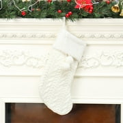 Gohope 1 Pcs Multicolor Christmas Stockings, Large Luxury Cable Knit Knitted Faux Fur Cuff, Xmas Personalized Stocking Decorations for Family Holiday Season Decor WHITE