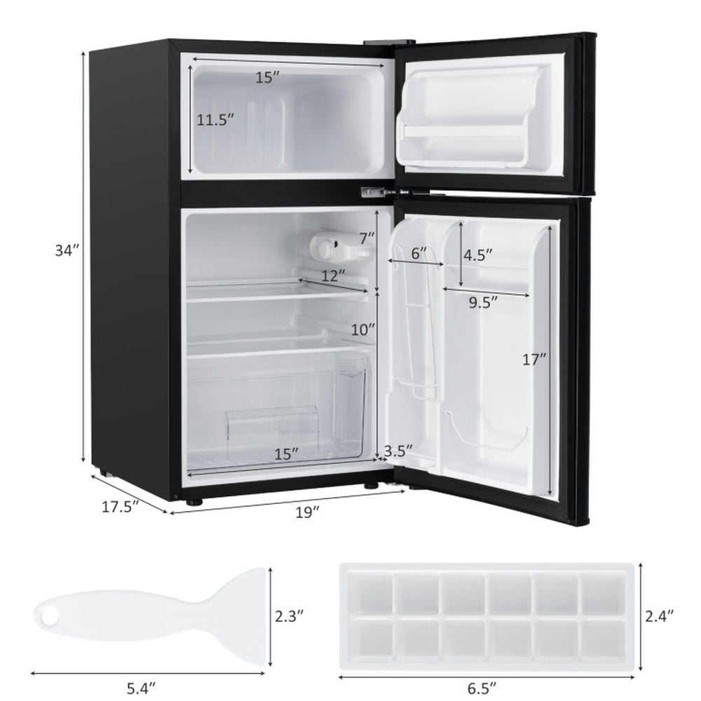 Barara King Fridge Freezer, Refrigerator,3.2 cu ft. Compact Stainless Steel Refrigerator-Black