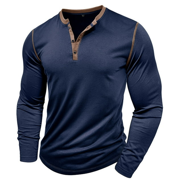 Lovzfmll Chandail à Col Rond Uni pour Homme à Manches Longues, Couche de Base, Haut Simple pour Confort Décontracté et Superposition Bleu Foncé, TG