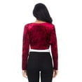 thumbnail image 4 of Fashion Secrets Women`s Collarless Open Front Velvet Bolero Shrug Cardigan Cropped Jacket (XXX Large, Front Tie Burgundy Red), 4 of 6