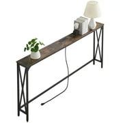 70 Console Table Entryway Sofa Table with Power Outlets,Rustic Brown