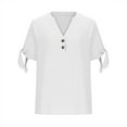 thumbnail image 5 of Olyvenn Stylish Cotton Linen Shirts for Women Summmer Slit Short Sleeve Casual Tops Henley Vcation Beach Lounge Button Lightweight Tunic Blouse White XL, 5 of 6