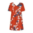thumbnail image 3 of MIUOWANP Plus Size Women's Loose Fit Casual Summer V-Neck Dress with Loose Pleats Daily Floral Print Casual Dress Size XXL(12)Red, 3 of 4
