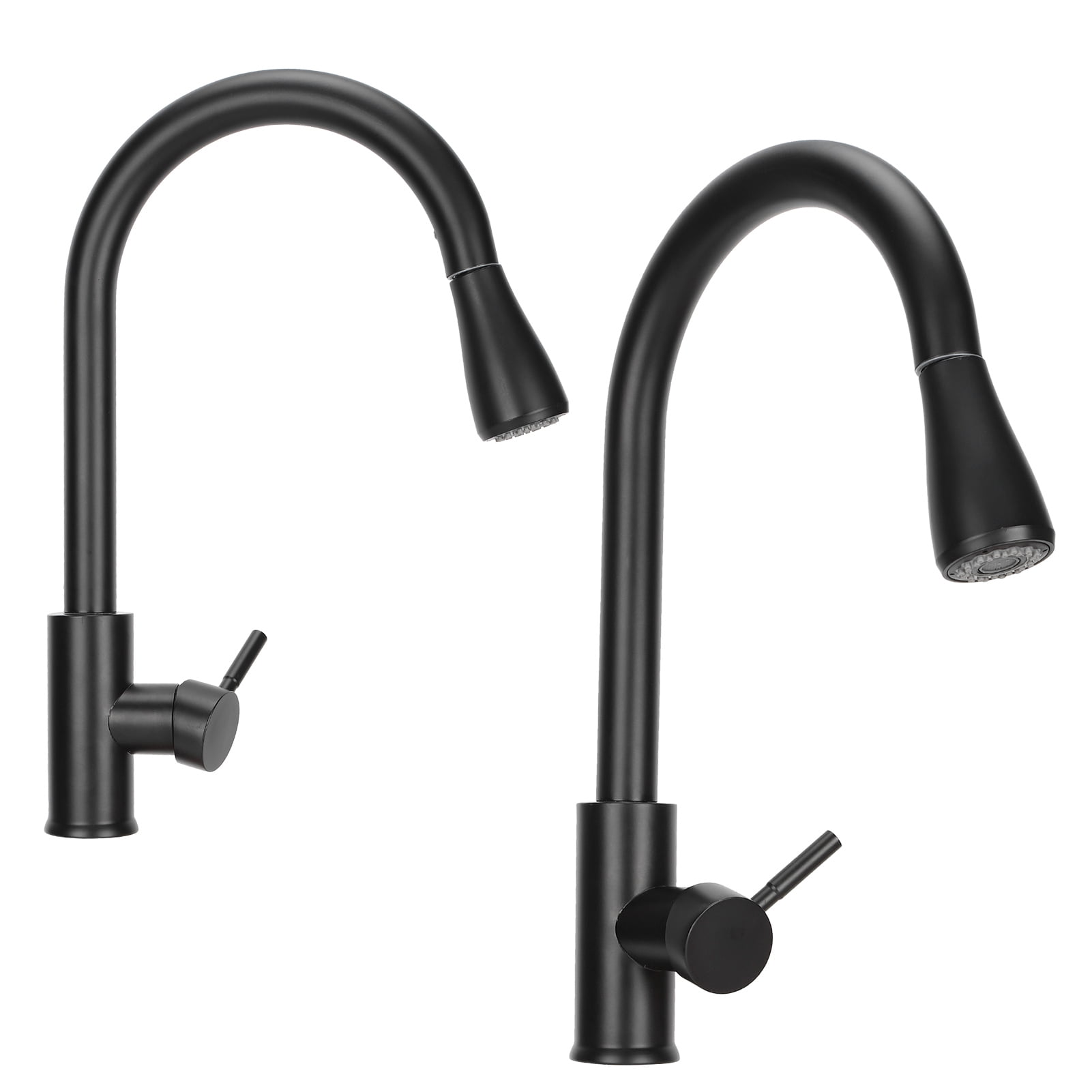 Riousery Pull-Out Kitchen Faucet Modern Stainless Steel Rotating Mixer Water Tap with 2 Gear Modes, Black, 15.7 inches / 40 cm Height, Hot and Cold Sink Faucet