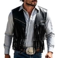 thumbnail image 2 of Cowboy Tassels Vest For Mens Liweisiy Open Front Sleeveless Rivet Studded Jackets Faux Leather Waistcoat Black L, 2 of 9