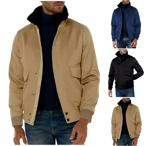 New Fashion Jackets for Mens Plus Size Autumn and Winter Multiple Pockets Button Zipper Windbreaker Solid Long Sleeves No Hat Casual Loose Coat