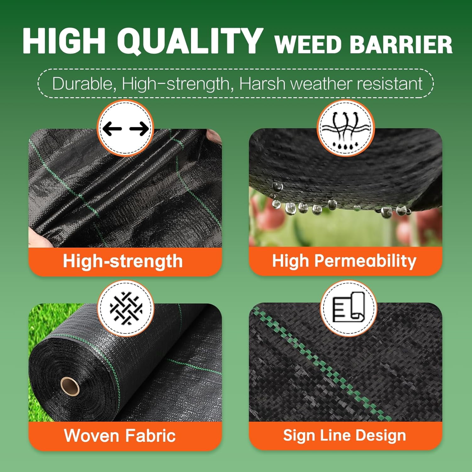 AISWORD 6ft x 16ft Weed Barrier Landscape Fabric,Woven Weed Control Mat Ground Cover with Garden Staples for Raised Beds,Flower Gardens & Soil Erosion Control,5 Pack