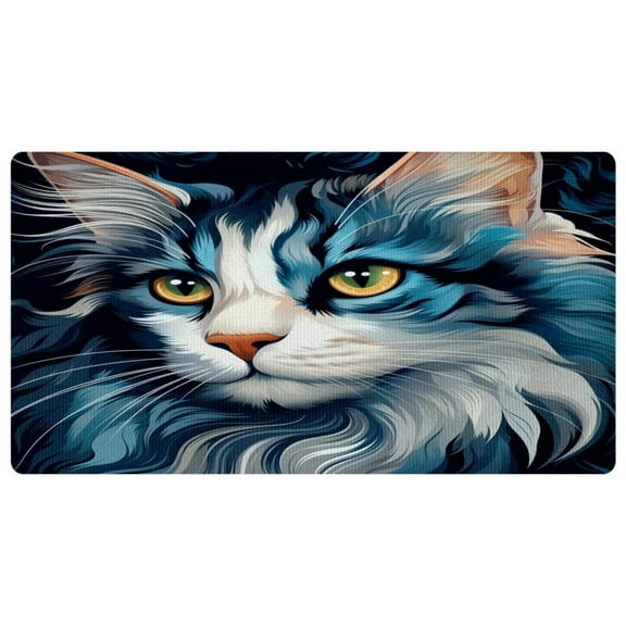 Blue Cat Face Prints Kitchen Mat, Non Slip Washable Floor Rug, Absorbent Kitchen Mats Runner Rugs for Kitchen, Hallway, Laundry Room