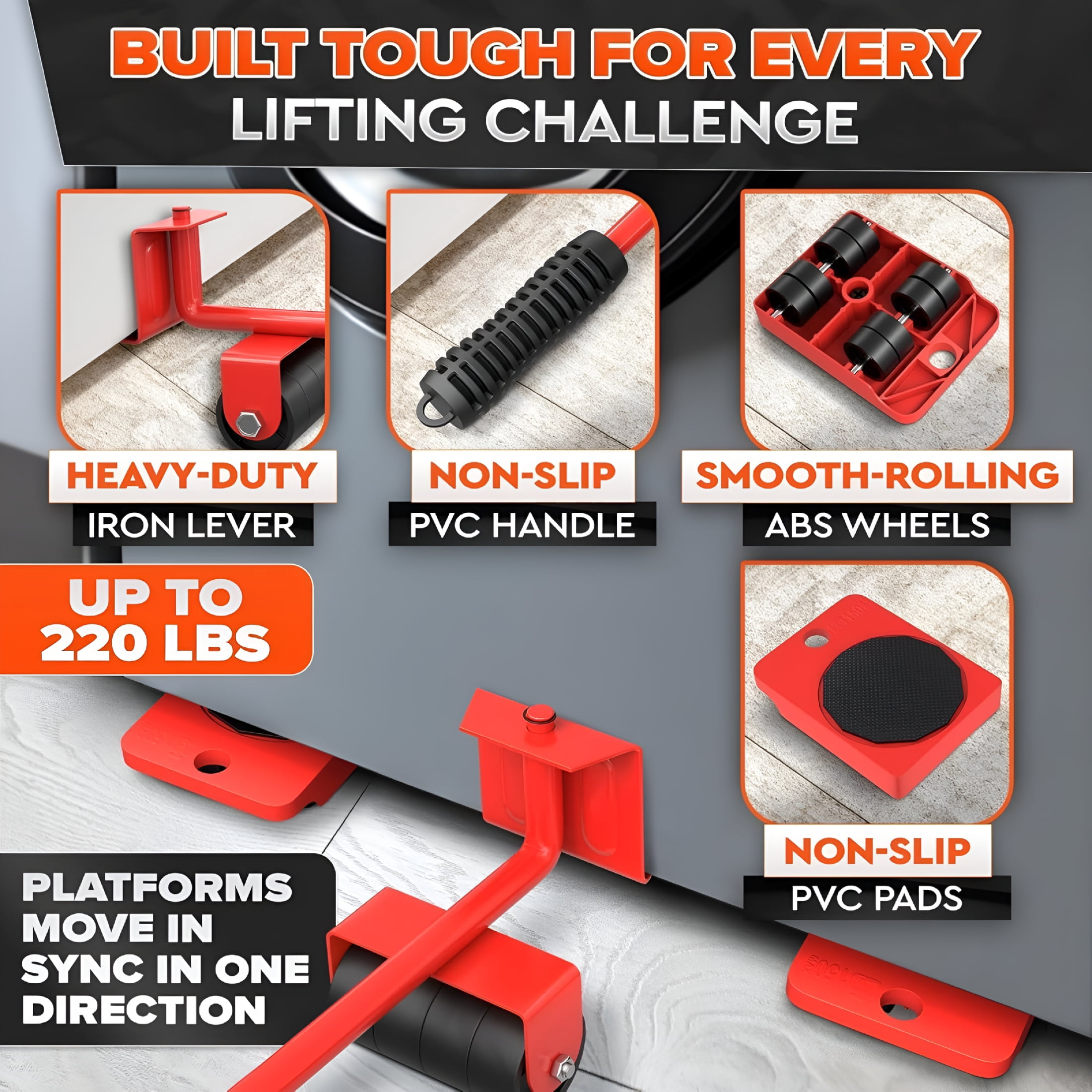 XIBUFE Furniture Lift Mover Tool Set,Heavy Duty Furniture Lifter With 4 Sliders with 360°Swivel,Moving Lifting for Home,Office,Sofas,Beds,Refrigerators More Heavy Furniture,Effort-Saving Design