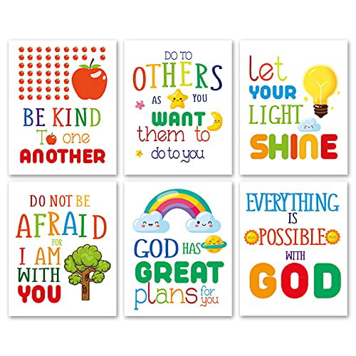 Inspirational Classroom Art Prints,Colorful Quotes Motivational Saying Canvas Art Poster,Positive Vibes Wall Art for Childrens Students Nursery Kids Study Room Playroom Decor 8x10,Unframed Set of 6 