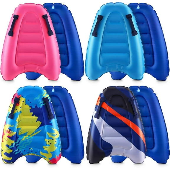4 Pieces Inflatable Surf Body Boards with Handles Beach Floating Surfboard Lightweight Portable Bodyboard Water Sport Pool Inflatable Surfboard for Adult Summer Beach Surfing Swimming, 4 Styles