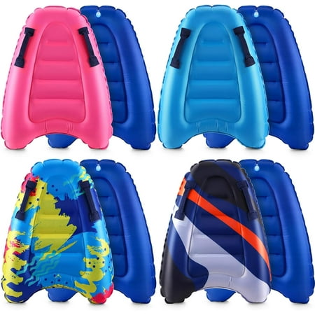 4 Pieces Inflatable Surf Body Boards with Handles Beach Floating Surfboard Lightweight Portable Bodyboard Water Sport Pool Inflatable Surfboard for Adult Summer Beach Surfing Swimming 4 Styles