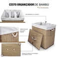 thumbnail image 3 of Cesto de Ropa Plegable Idea Nuova Organizador de Bambú 3 separaciones Color Bambú, 3 of 4