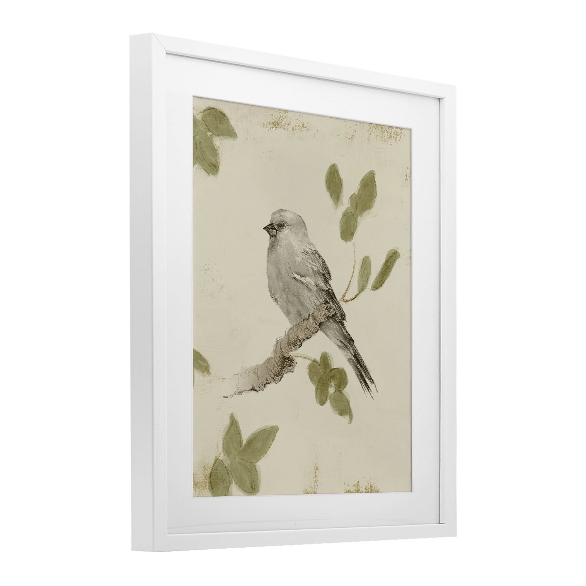 Stupell Industries Bird Scene on Neutral White Framed Print Under Glass, design by Lanie Loreth