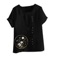 thumbnail image 4 of Cmfcve Women's Cotton Linen Tee Shirt Short Sleeve Round Neck Gauze Tops Printed Henley Button Blouse, 4 of 5