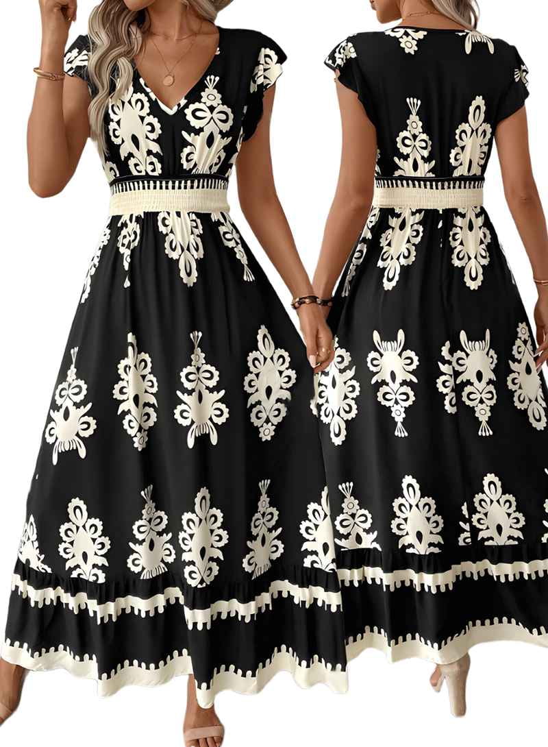 Summer Dresses for Women 2025 Casual Ruffle Sleeves Dress Sundresses Boho Beach Dresses Black XL