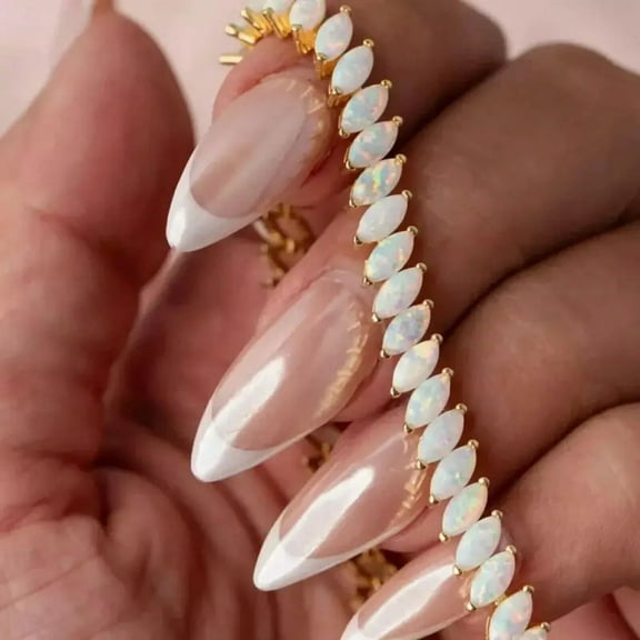 6Ct Marquise Cut Lab-Created Fire Opal 14K Yellow Gold Plated Women's Bracelet 7.5" 925 Silver