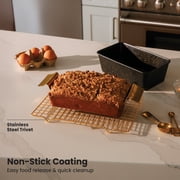 Thyme & Table Non-Stick Aluminized Steel Loaf Pan with Gold Stainless Steel Trivet, Black & Gold, 12.4 in x 5.75 in
