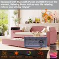 thumbnail image 4 of Tcbosik Twin Size Modern Upholstered Daybed with Storage Armrests, Trundle, Latest Integrated Bluetooth Audio System and USB Port, Teddy Fleece, Pink, 4 of 10