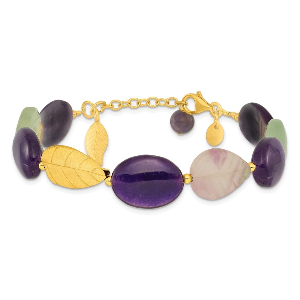 Auriga 925 Sterling Silver Gold-plated Amethyst/Fluorite/Jade 1inch ext. Bracelet for Women