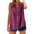 thumbnail image 2 of Alitao Button Down Shirts Linen Shirts Cotton Linen Shirts For Women Sleeveless Collared Tops Oversized Up Blouses Work Shirts Casual Summer Tshirt Tshirts Shirts Summer Tops Hot Pink 5XL, 2 of 9