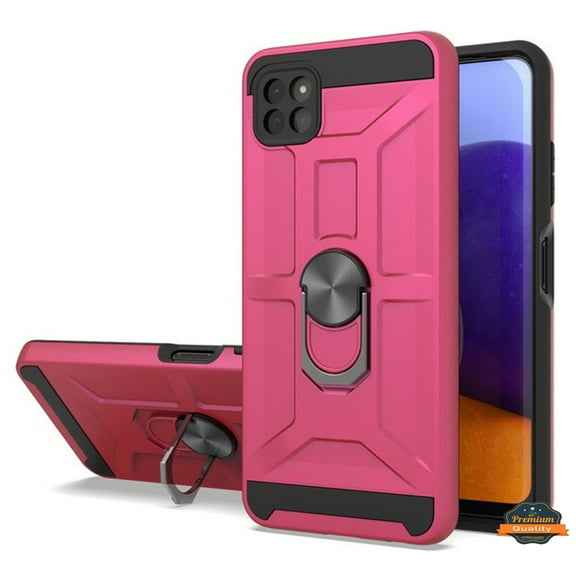 For Samsung Galaxy A22 5G Hybrid Ring Stand [360° Rotatable Ring Holder Magnetic Kickstand] Armor Shockproof Rubber TPU Phone Case Cover by Xpression [Hot Pink]