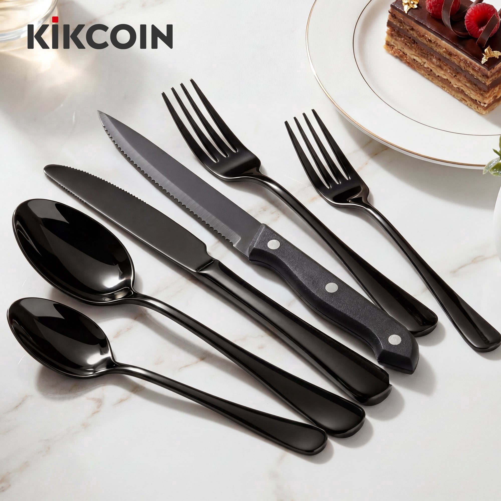 Kikcoin 42 Pcs Silverware Set for 8, Stainless Steel Flatware Set