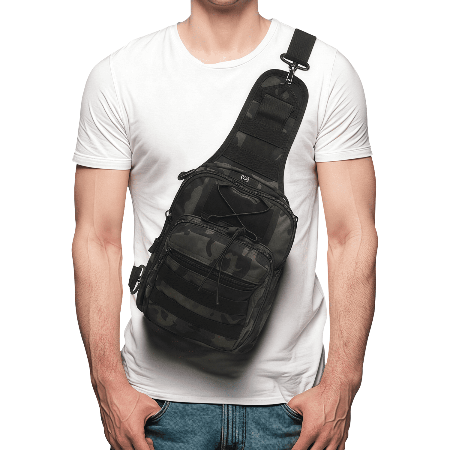 AGOPLEE Tactical Fishing Tackle Bag, Fishing Sling Backpack  with Rod & Gear Holder Outdoor Fishing Shoulder Pack for Fishing