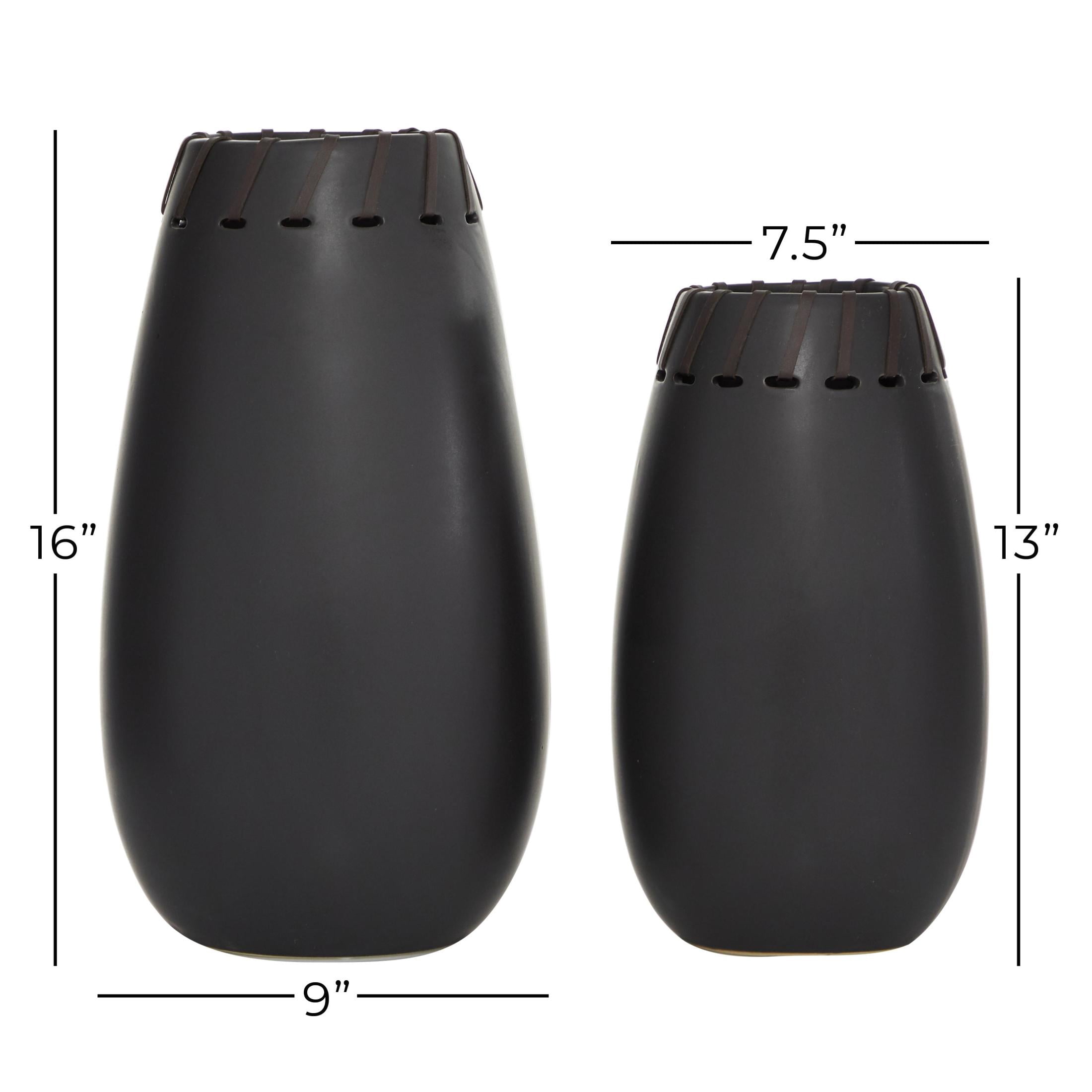 DecMode 16", 13"H Black Ceramic Vase with Cut Out Patterns, Set of 2